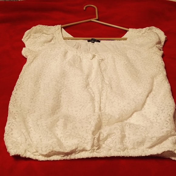 Max Edition, Lined White Lace Top, Size M, Gathering around Neckline - Picture 1 of 9
